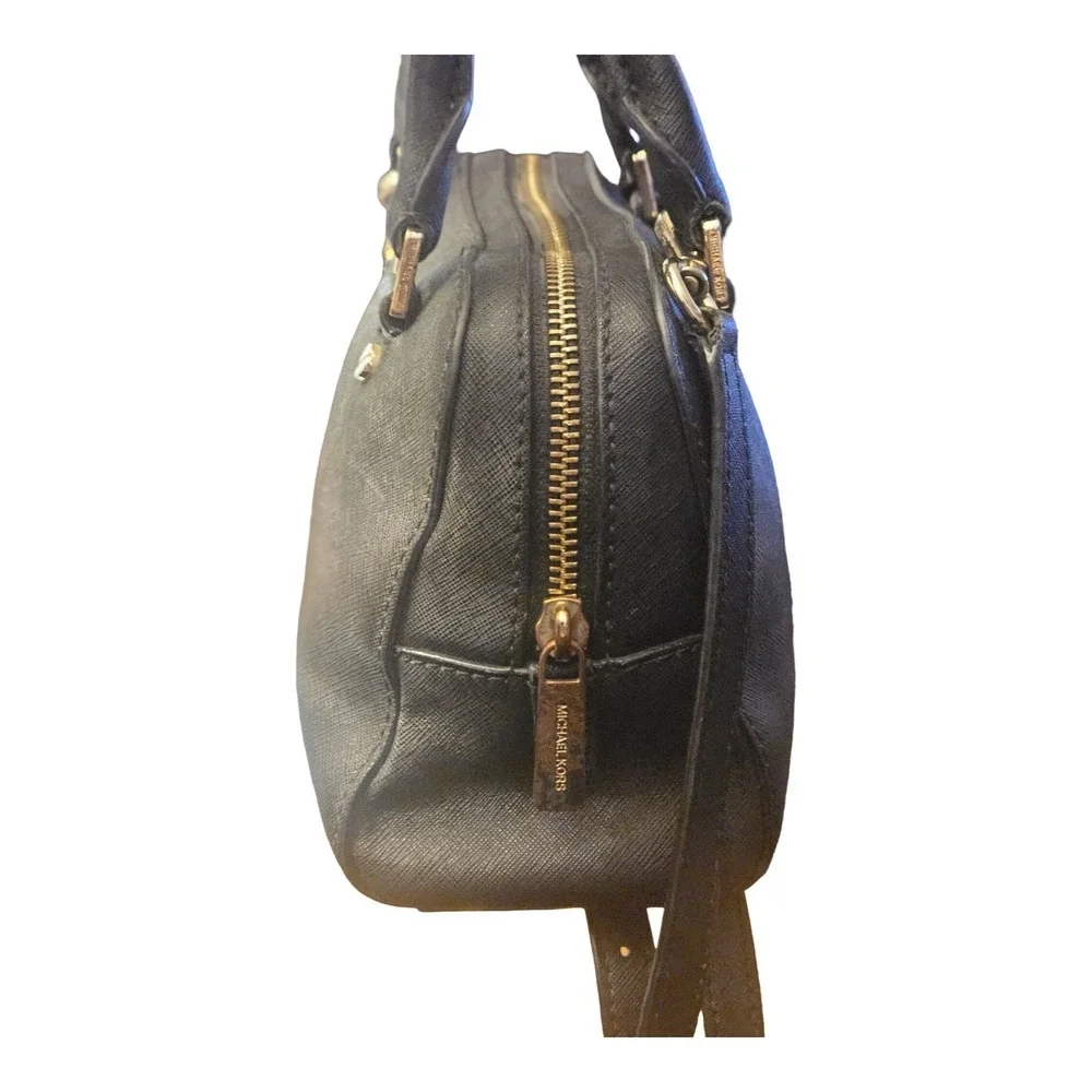 Michael Kors Bedford Mini Satchel Black Saffiano Leather Crossbody Bag Gold Tone